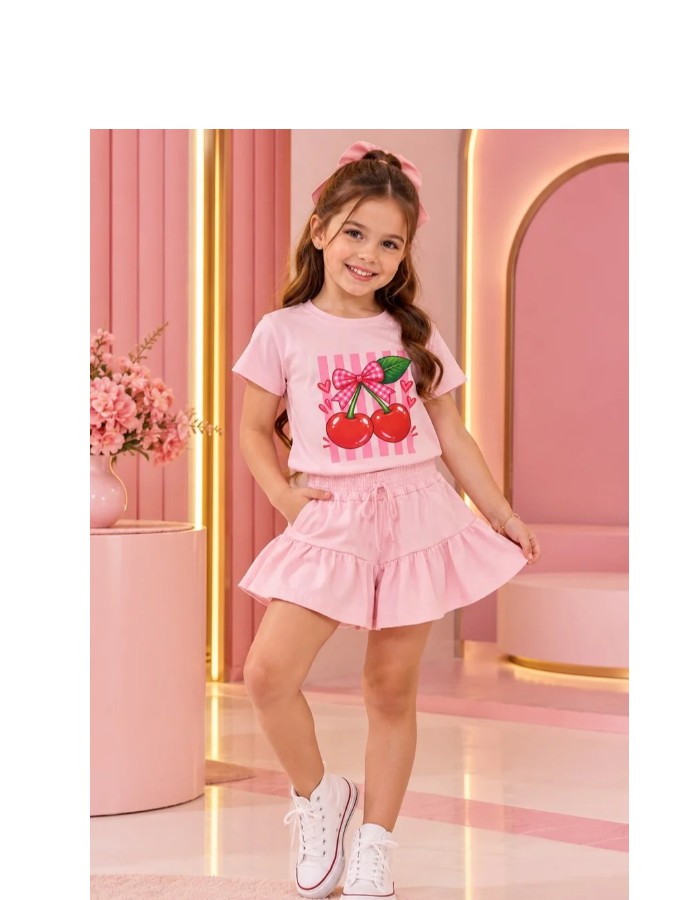 Conjunto Short Babado Cereja