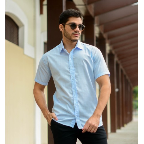 Camisa manga curta linho gola tradicional
