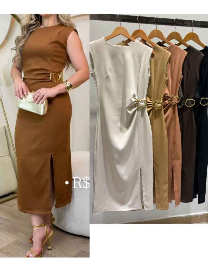 VESTIDO ALFIATARIA MIDI C/ FIVELA