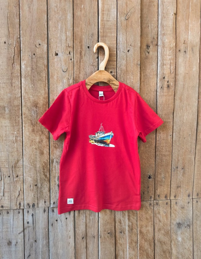 CAMISA GOLA CARECA VERMELHA ESTAMPAS VARIADAS