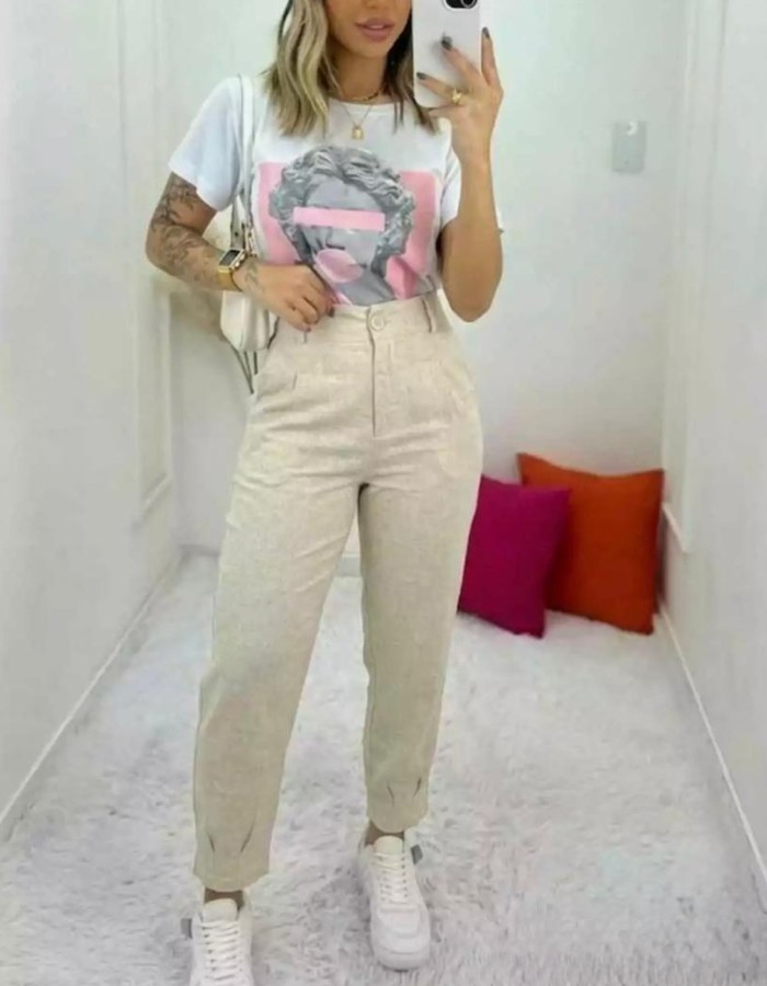 CALÇA LÁPIS LINHO COM ELASTANO