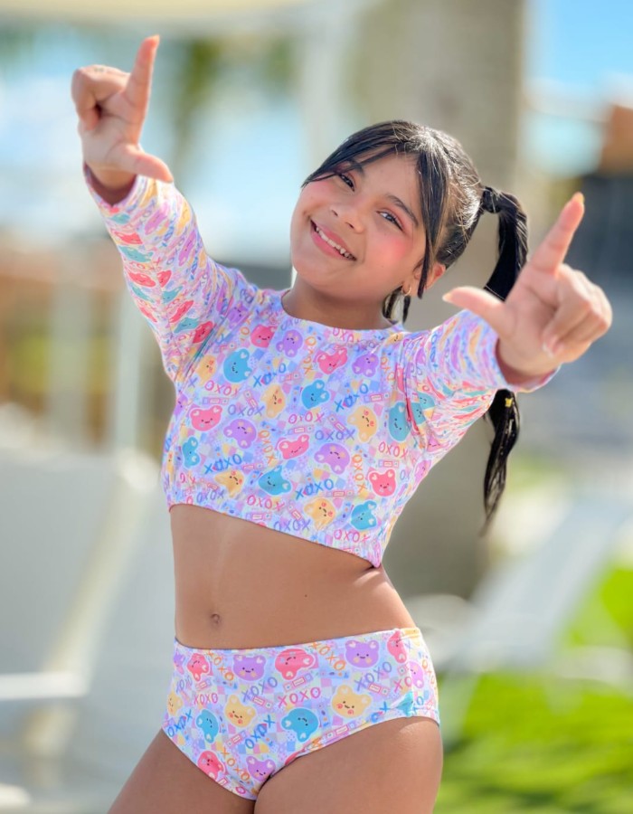 CONJUNTO CROPPED MANGA LONGA INFANTIL ESTAMPADO
