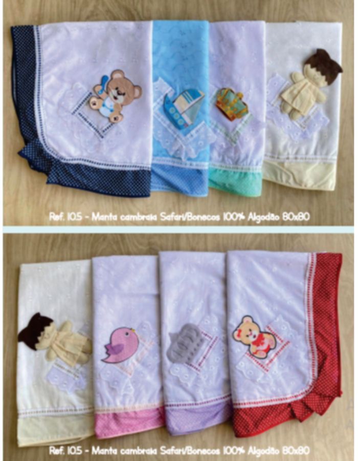 MANTA CAMBRAIA BONECO 10.5 80X80CM MASCULINO E FEMININO PEDRINHO BABY