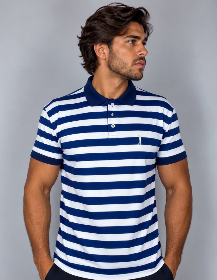 Polo listra Horizontall (FRENTE, COSTA E MANGA LISTRADAS))