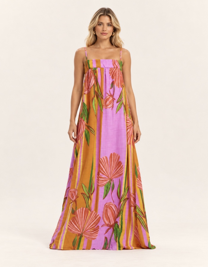 Vestido longo em viscolinho