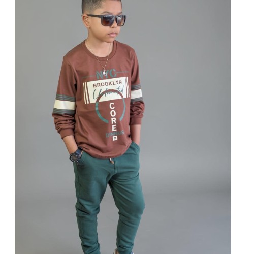 Conjunto blusa marrom+ calça verde