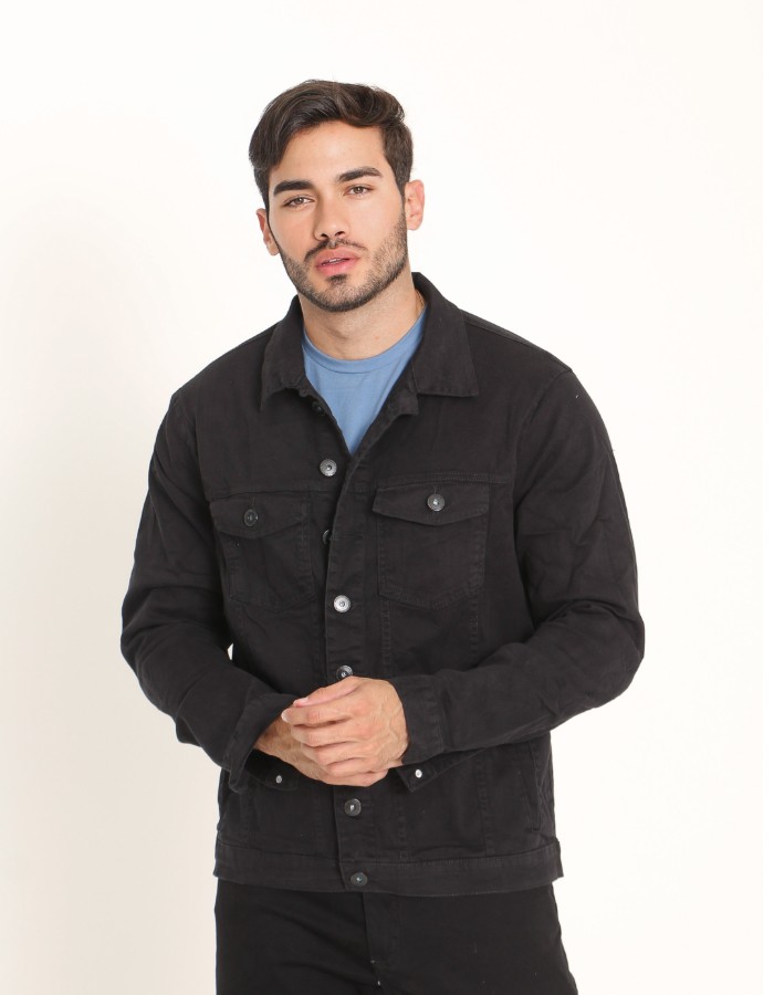 JAQUETA JEANS MASC. BLACK 100% ALG.