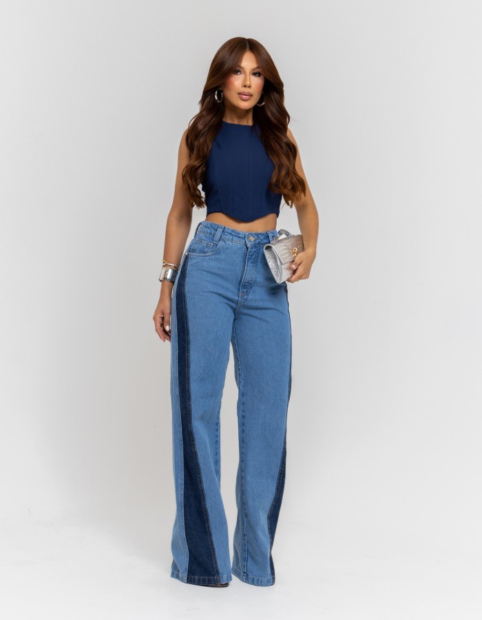 calça wid leg bicolor 100% 