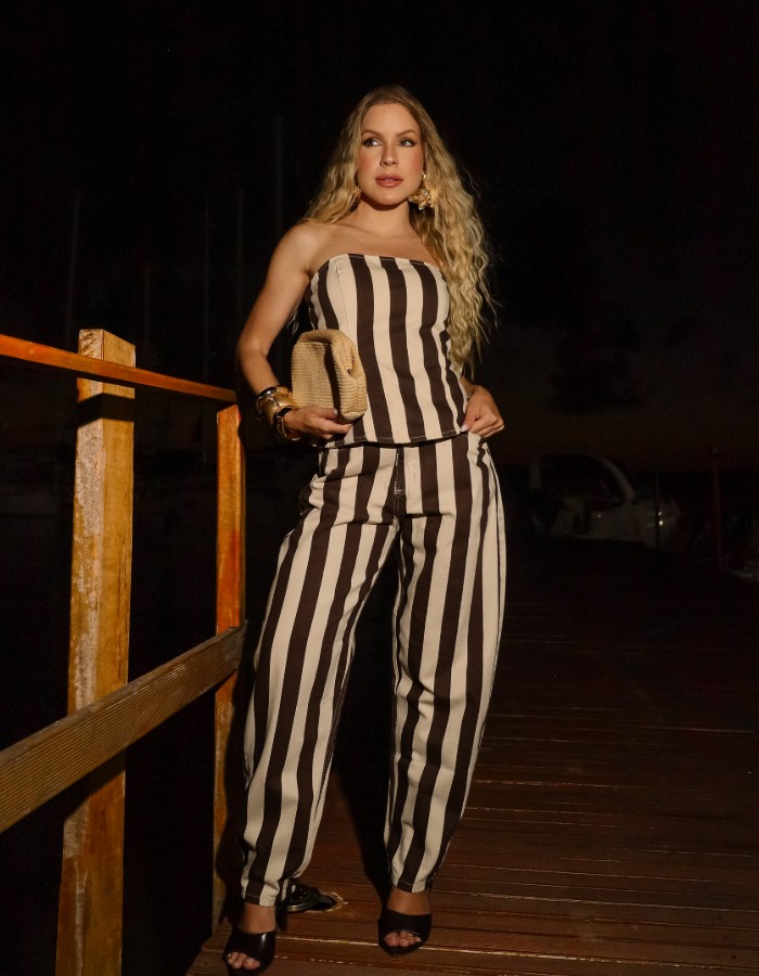 calça ballon listras marrom