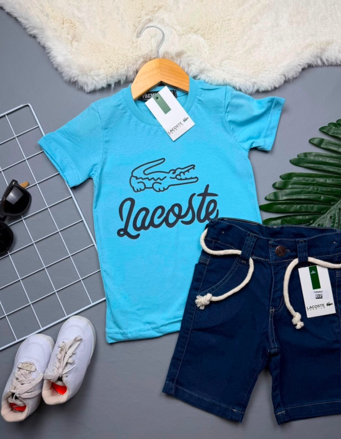 Short jeans blusa em malha marca Lacoste 