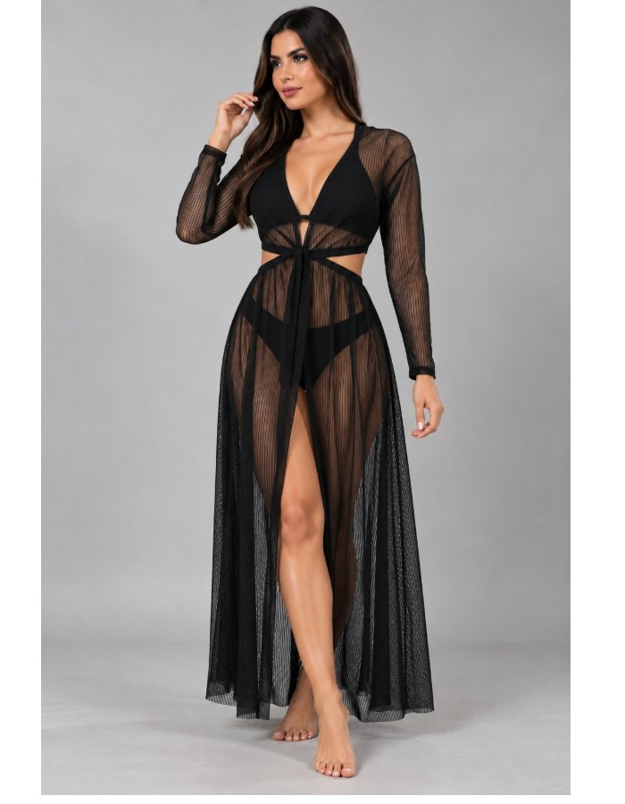 VESTIDO SAIA DE PRAIA EM TULE LISTRADO