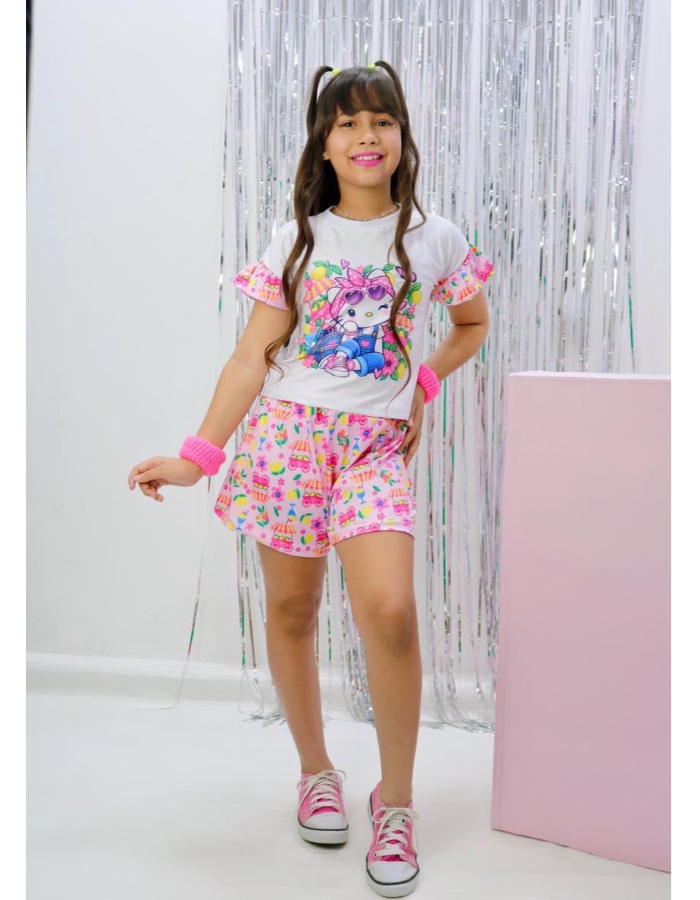 Conjunto hello manga babados 