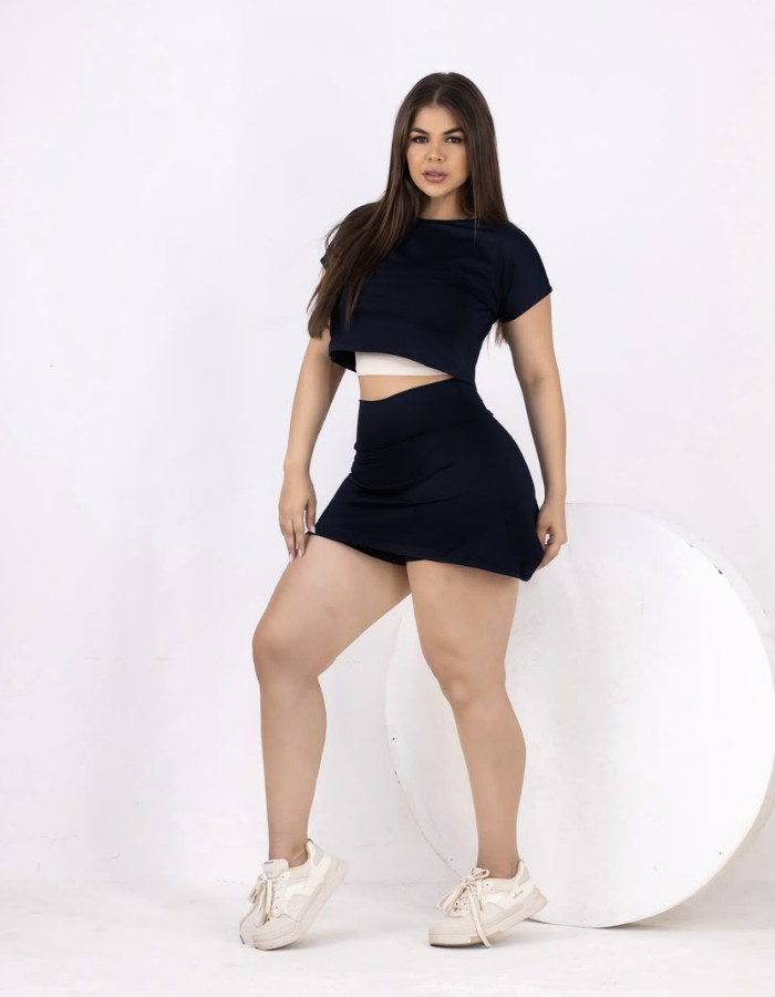 CONJUNTO SHORT SAIA LAPIS, TOP E CROPPED