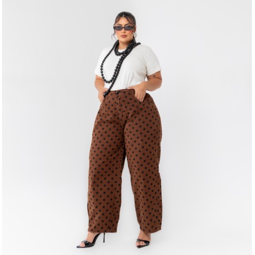 CALÇA BARREL BRENDA POÁ MARROM 