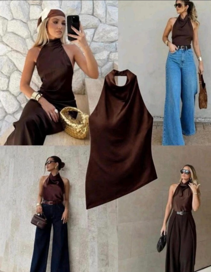 BLUSA ACETINADA ESTILO NADADOR 