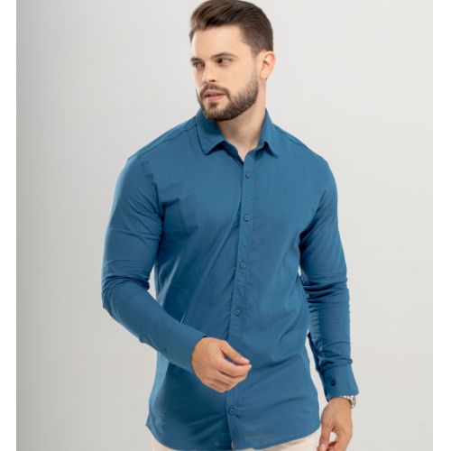 Camisa manga longa linho gola tradicional 