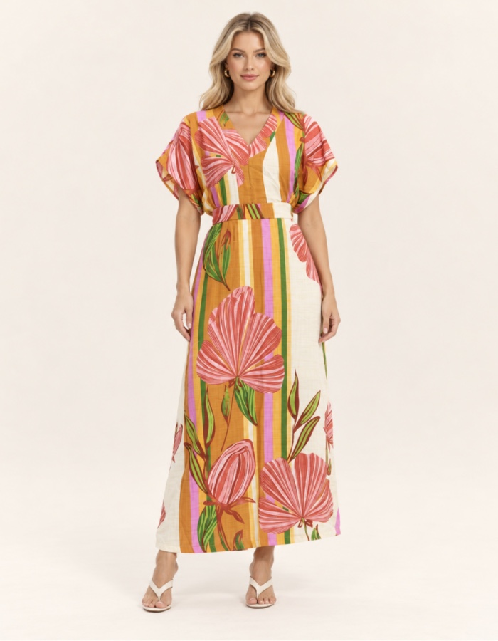 Vestido midi em viscolinho