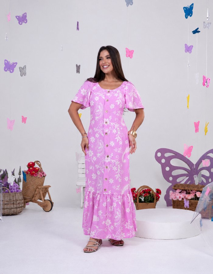 VESTIDO DE MANGA COM BOTÕES (TEC. VISCOLINHO)