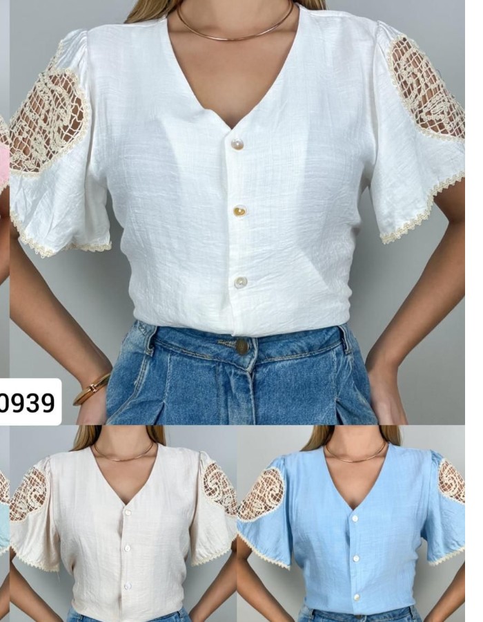 BLUSA TECIDO CREPESEDA  BORDADO NA MANGA