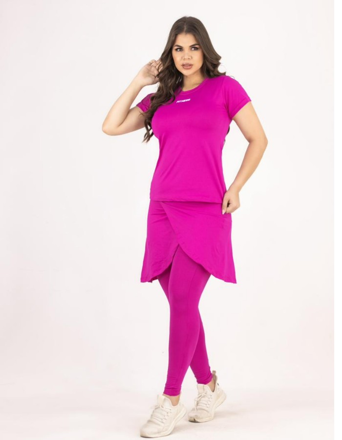 CONJUNTO CALÇA SAIA  BORBOLETA E BABY LOOK