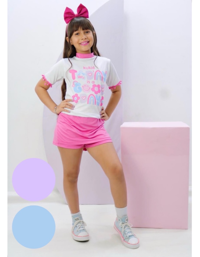 Conjunto 3 cores short saia lindo 
