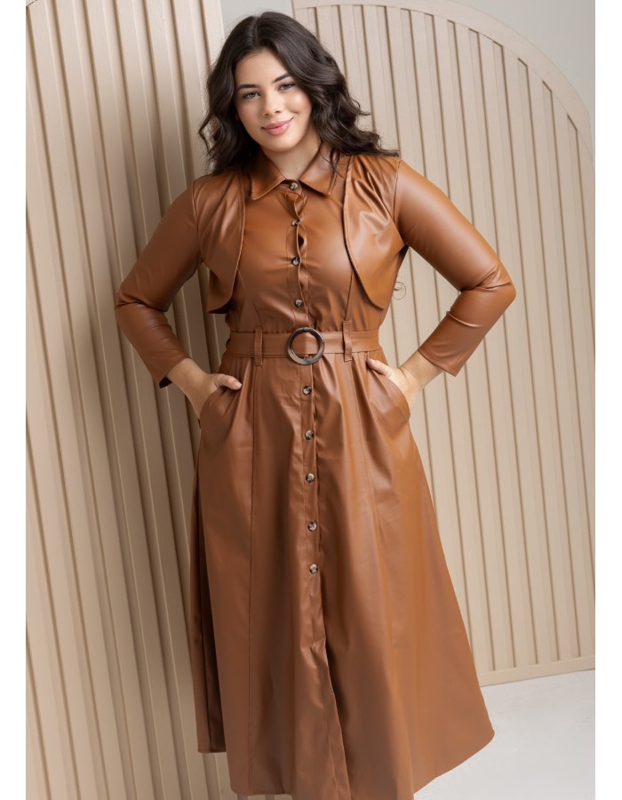 VESTIDO EM COURO MANGA LONGA