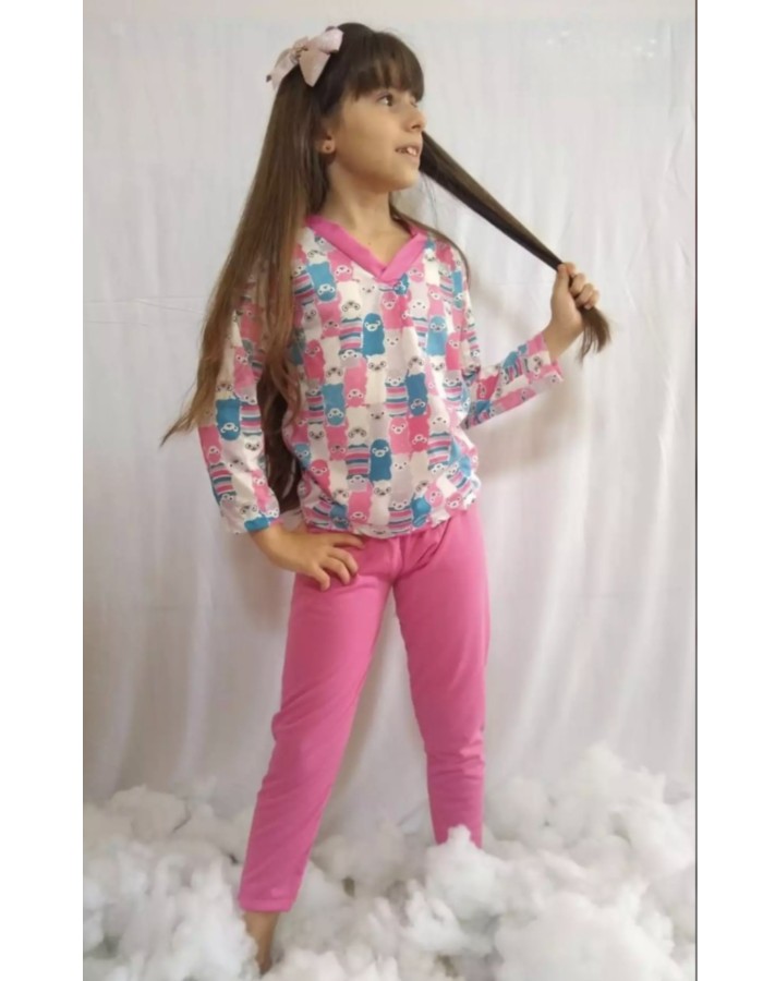 PIJAMA MANGA LONGA INFANTO JUVENIL FEMININO