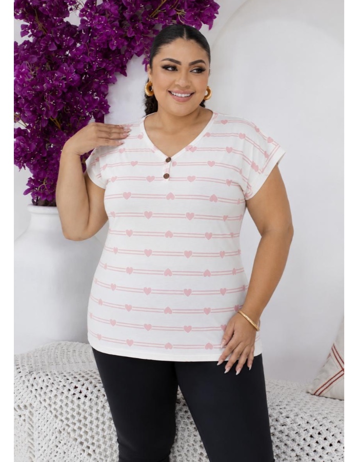 Blusa fio torcido listra corações 