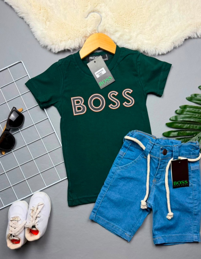 Short jeans blusa em malha marca BOSS 