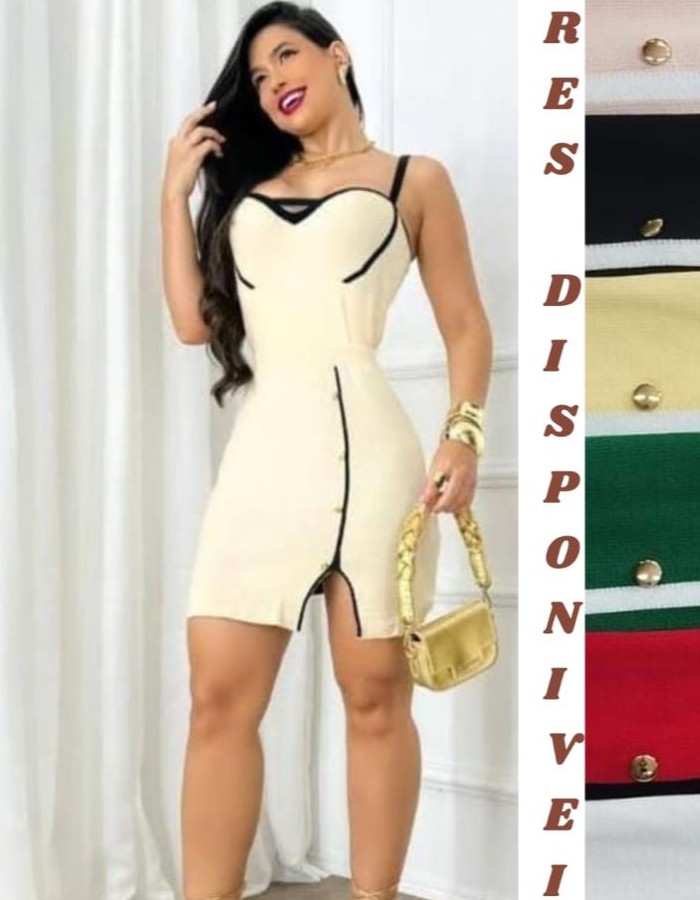 VESTIDO COM BOTOES DOURADO