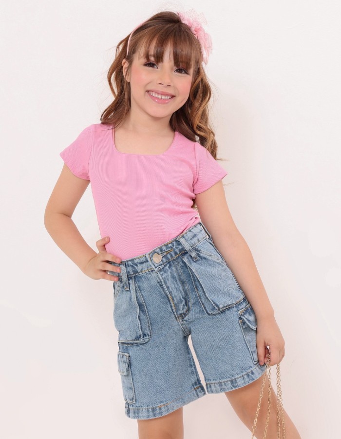 BERMUDA JEANS CLARO INFANTIL DESGRADEADA