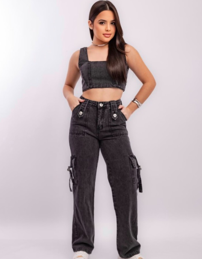 Calça Cargo Black Botão Cinto