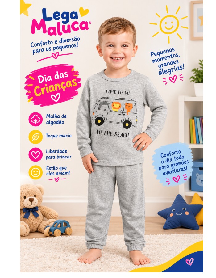 Pijama Manga Longa Masculino Infantil 