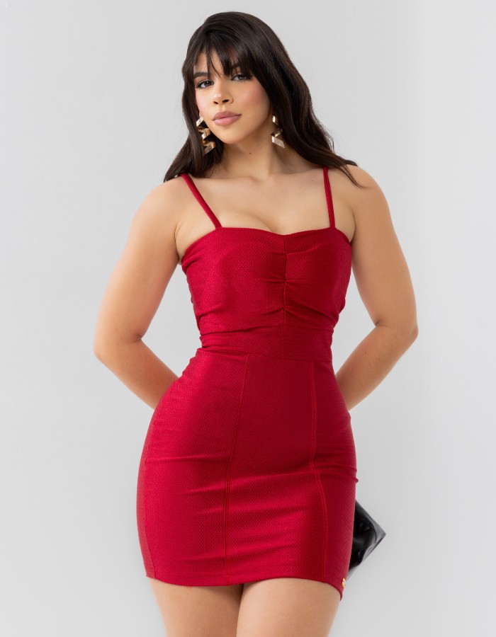 VESTIDO MALHA ROSSETI COM ALÇAS E TRAPEADO NO BUSTO