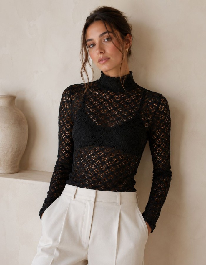 BLUSA RENDA MANGA LONGA