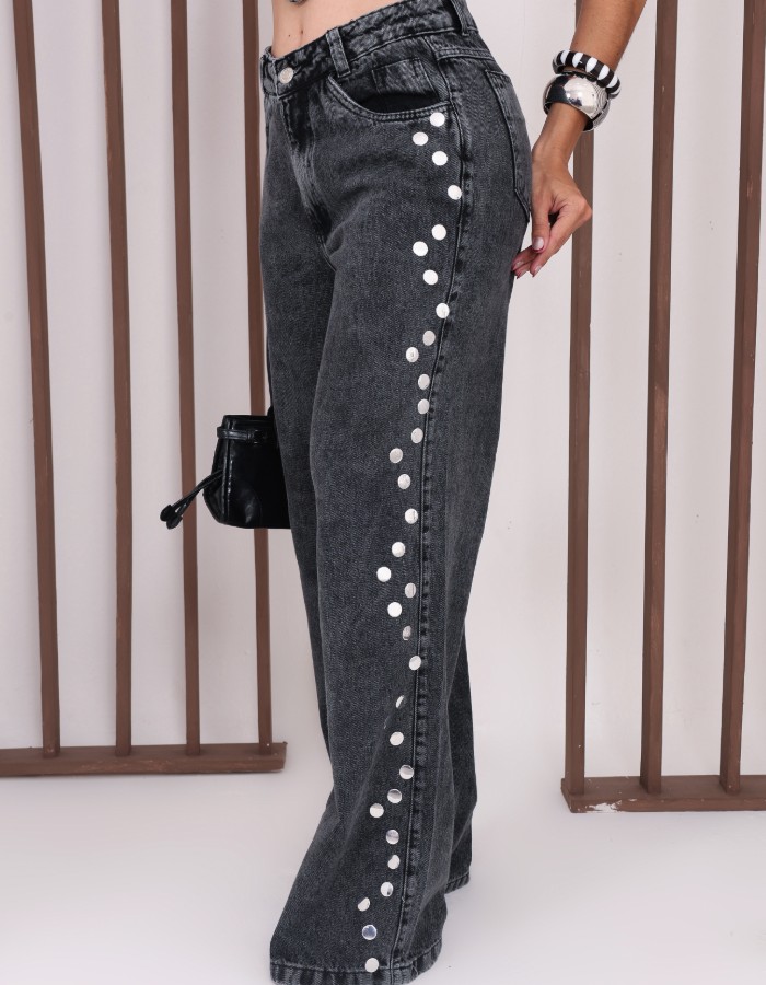 CALÇA WIDE LEG C/ BRILHO FRENTE E TRAS