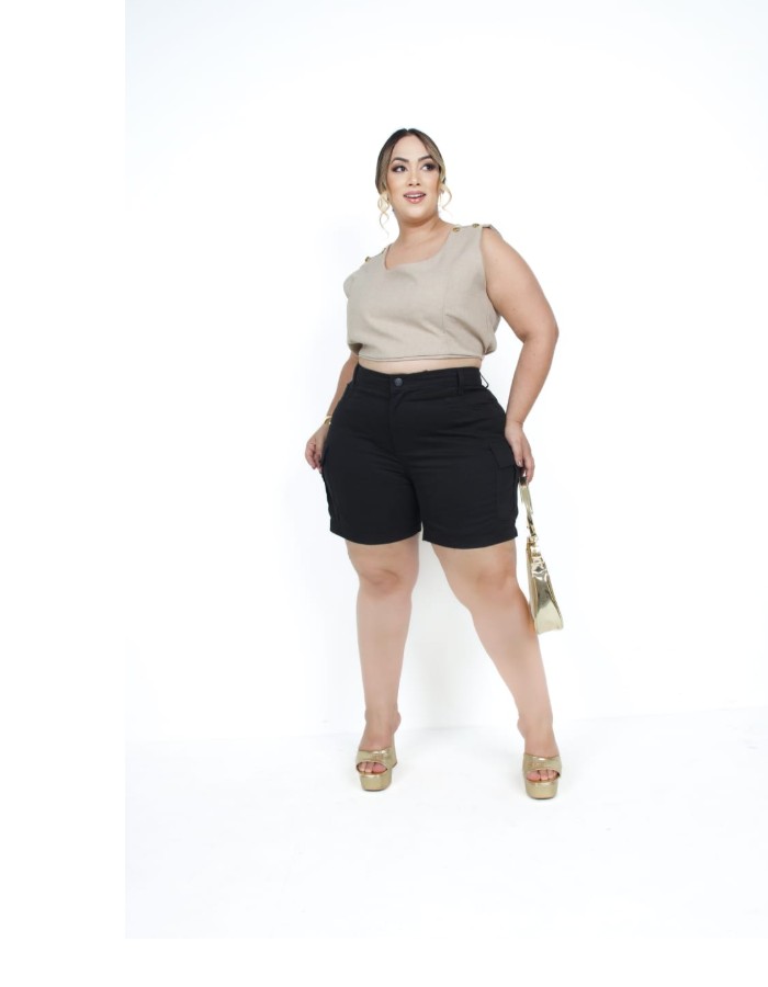 SHORT CARGO PLUS SIZE PRETO