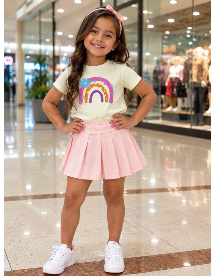 Conjunto arco íris  short saia com pregas 100% algodão 