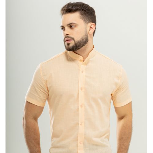 Camisa manga curta linho gola tradicional
