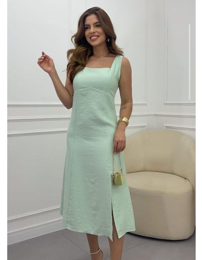 VESTIDO MIDI MARANTE C/ FENDA FRONTAL