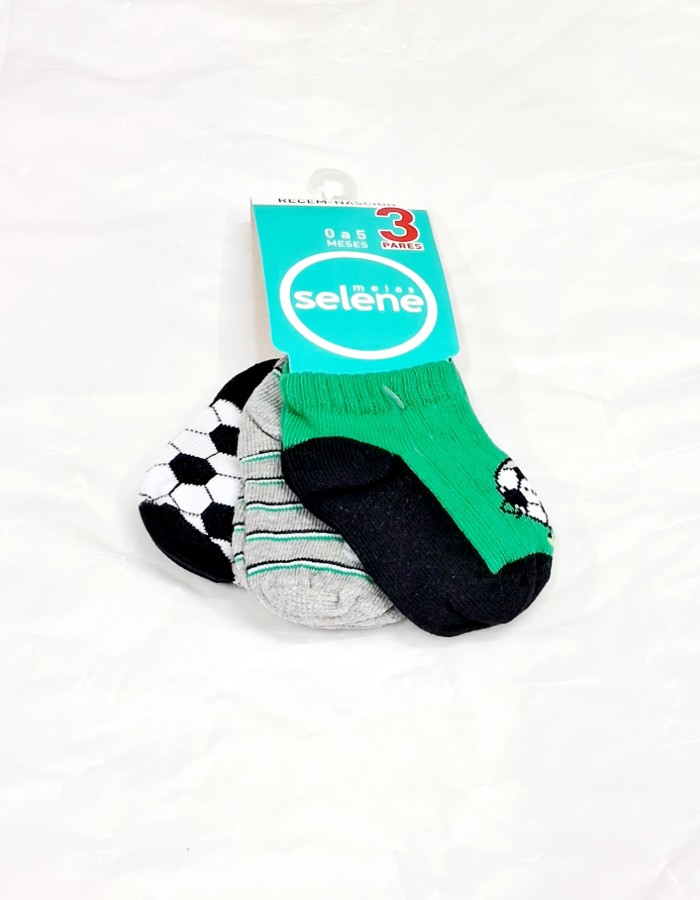 KIT MEIAS ESTAMPADAS SELENE 3 PARES VESTE DE 0 Á 5 MESES