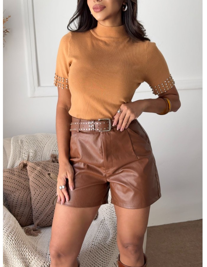 BLUSA TRICO MODAL C/ STRASS NA MANGA