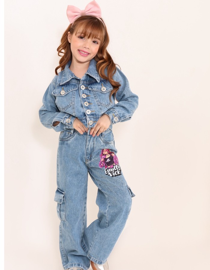 CALÇA JEANS ESTAMPADA INFANTIL DESGRADEADA