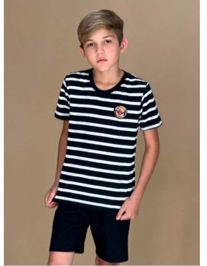CONJUNTO CAMISA LISTRA SHORT MOLETOM