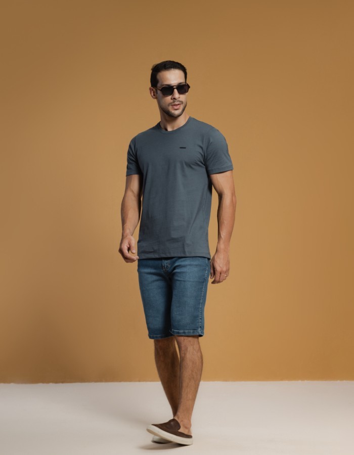 CAMISA T-SHIRT CINZA AZULADO  (ALGODÃO 30.1)