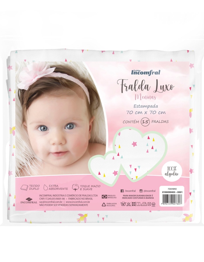 FRALDA LUXO 70X70cm ESTAMPADA  15UNIDADES INCOMFRAL