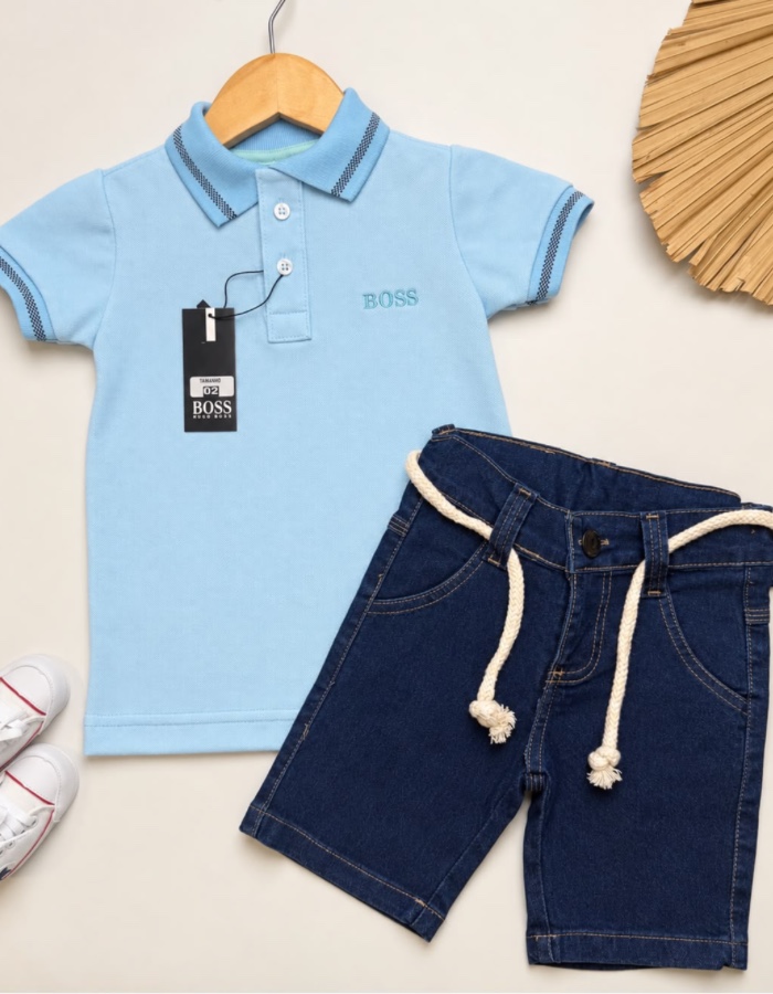 Conjunto polo piquet e bermuda jeans BOSS 