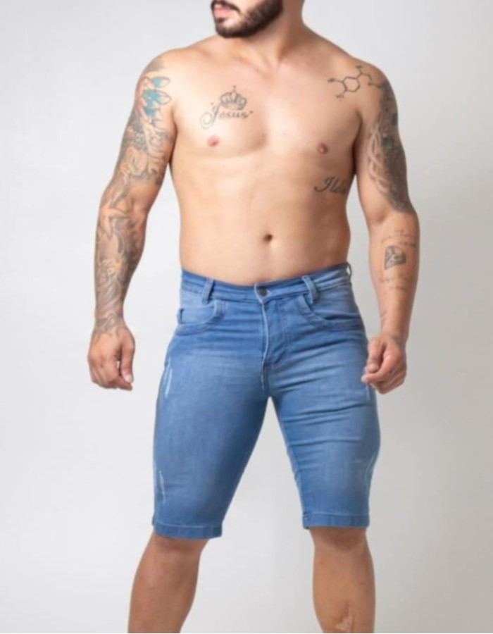 BERMUDA JEANS MASCULINO CLARA C/ DETALHES PUIDO 