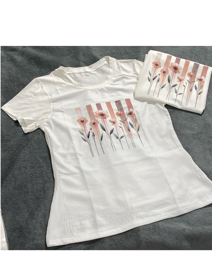 T-Shirt de Algodão Estampa de Flor