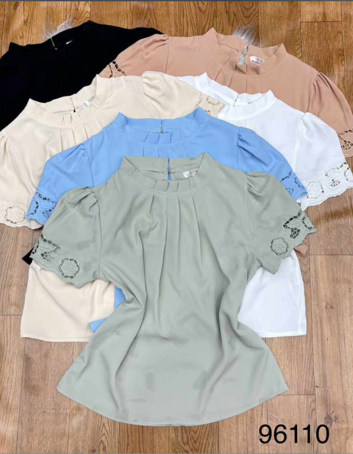 BLUSA CREPE SEDA BORDADO VAZADO MANGA 